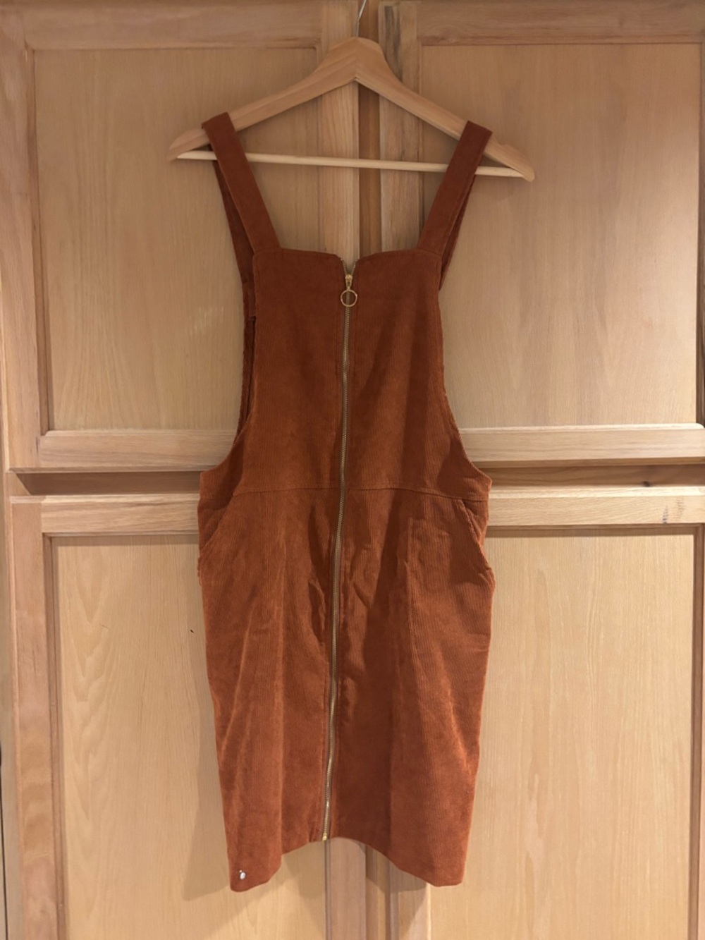 Suede Zip-Front Mini Pinafore Dress in Rust - Picture 7 of 8